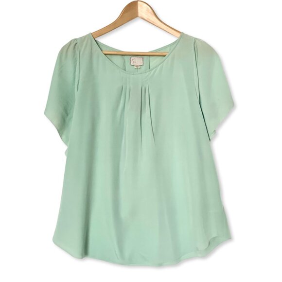 Anthropologie 9-H15 STCL Mint Green Flutter Sleeve Hilma Blouse Top Dollette - Picture 1 of 13